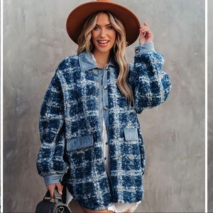 Alaska Plaid Pocketed Teddy Jacket